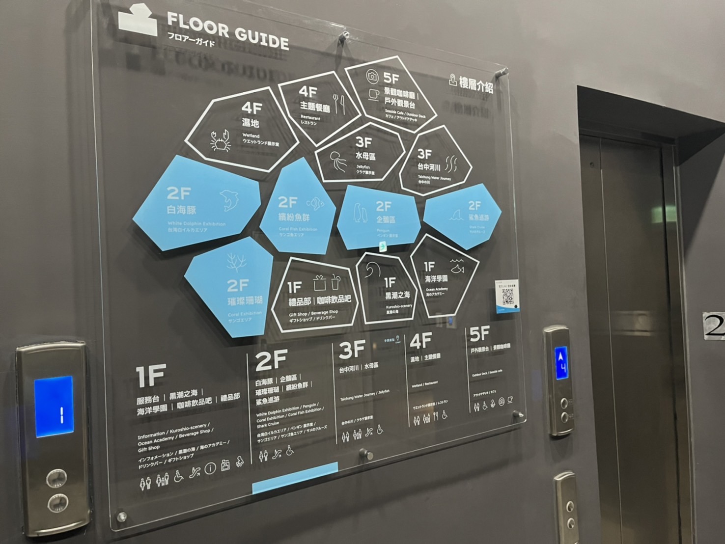 中部首座水族館【台中海洋館】-梧棲觀光漁港旁的親子景點，五層樓高，設有全台首座涉水體驗區。多元視角，沉浸式的參觀體驗。